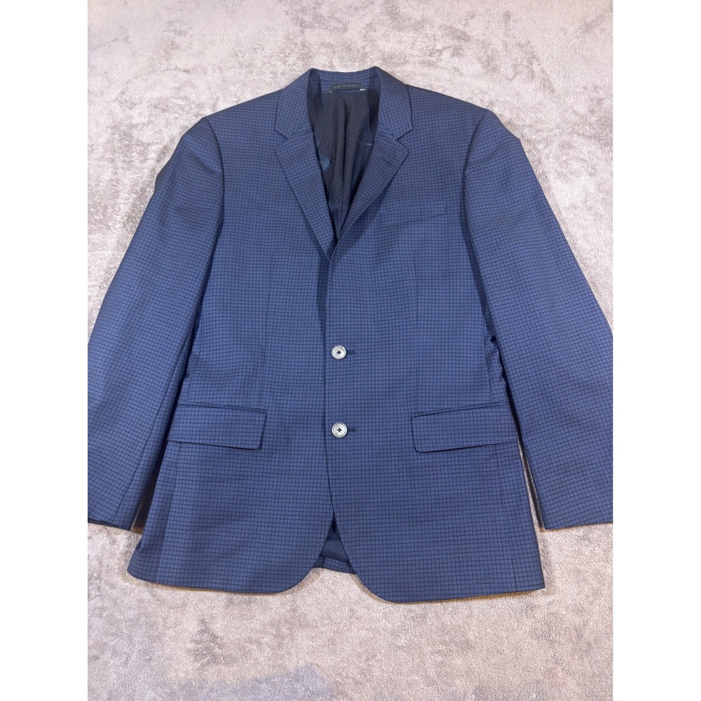 Hugo Boss Mens 38R Blue Micro Check Virgin Wool Blazer Sport Coat